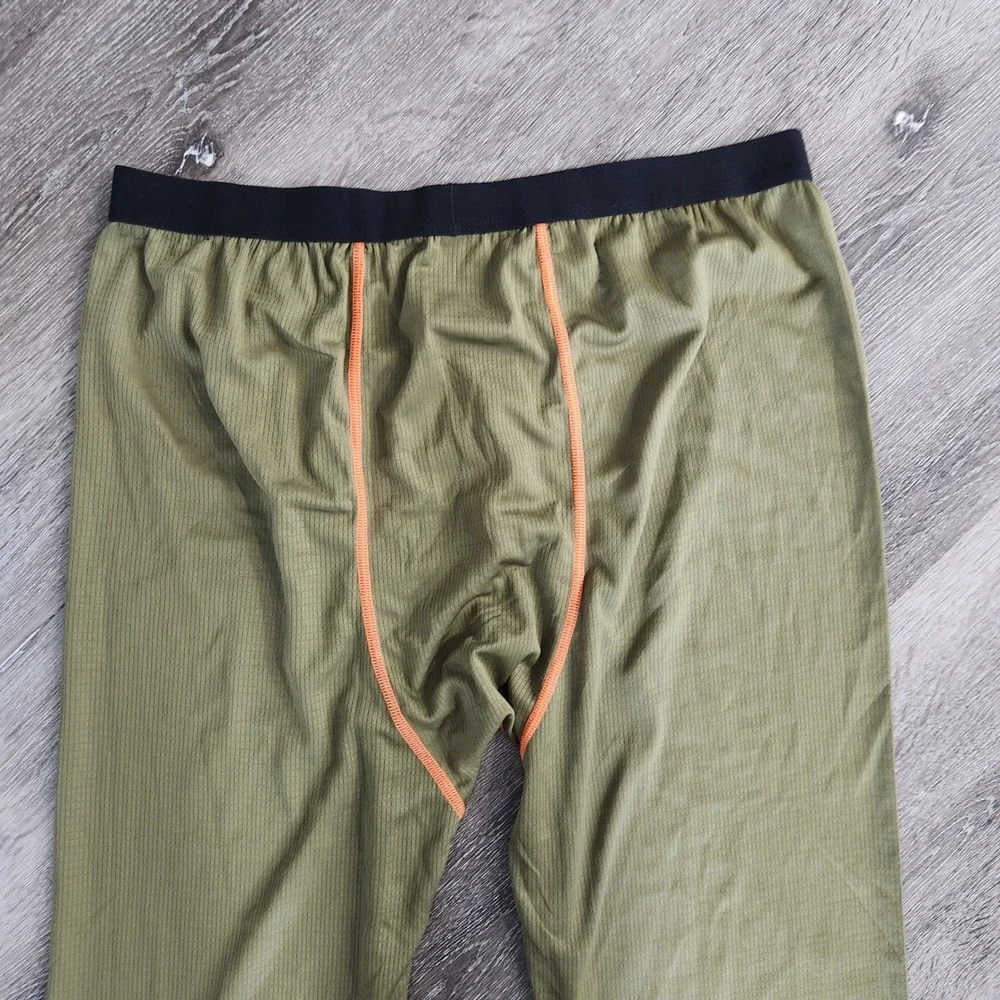 HeatLast Weatherproof Mens XL Thermal Base Layer Pants Olive Green Orange Stitch